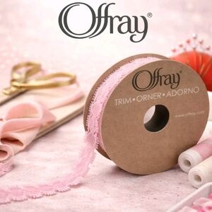 OFFRAY RIBBON 12 ROLLS Petite LACE LIGHT PINK 7/16 in X 36YDS Nylon Trim